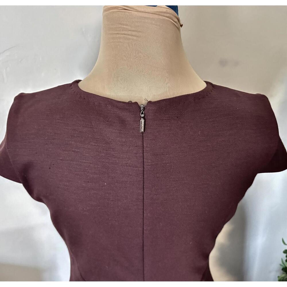 Vintage 70's MAX MARA Stretch Wool Blend Midi Dress Ruffle M - Picture 7 of 9